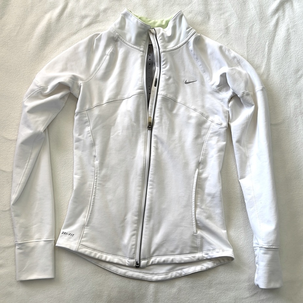 Nike White Fitted Full Zip Collar Sweatshirt, size small